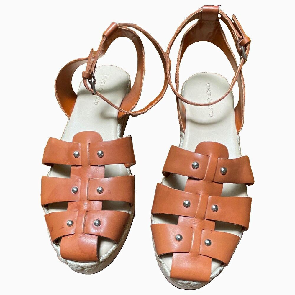 Vince Camuto Brown Leather Strappy Studded Ankle Strap Platform Sandals EU40 US9